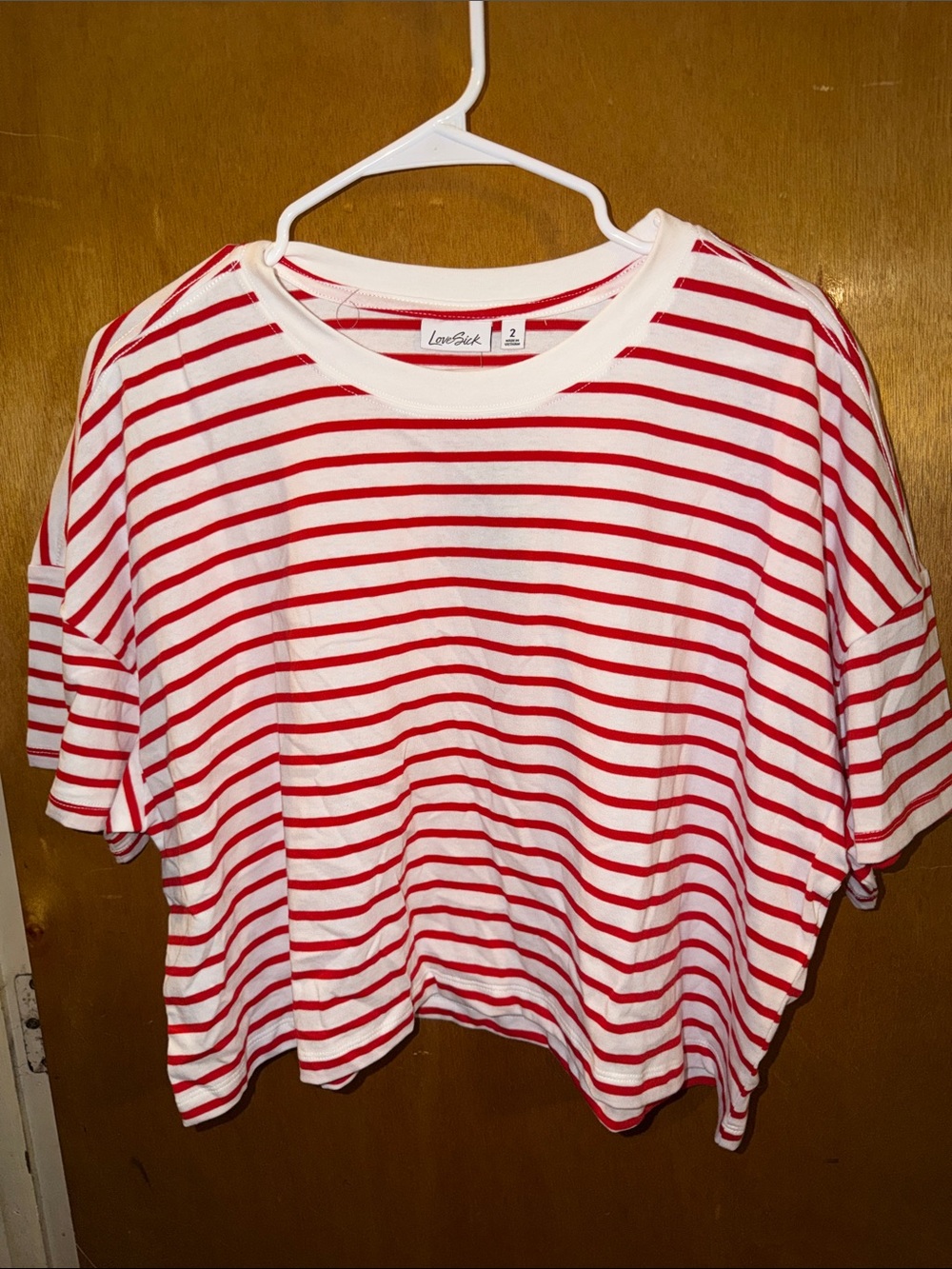 Lovesick Red & White Striped Cropped Tee
